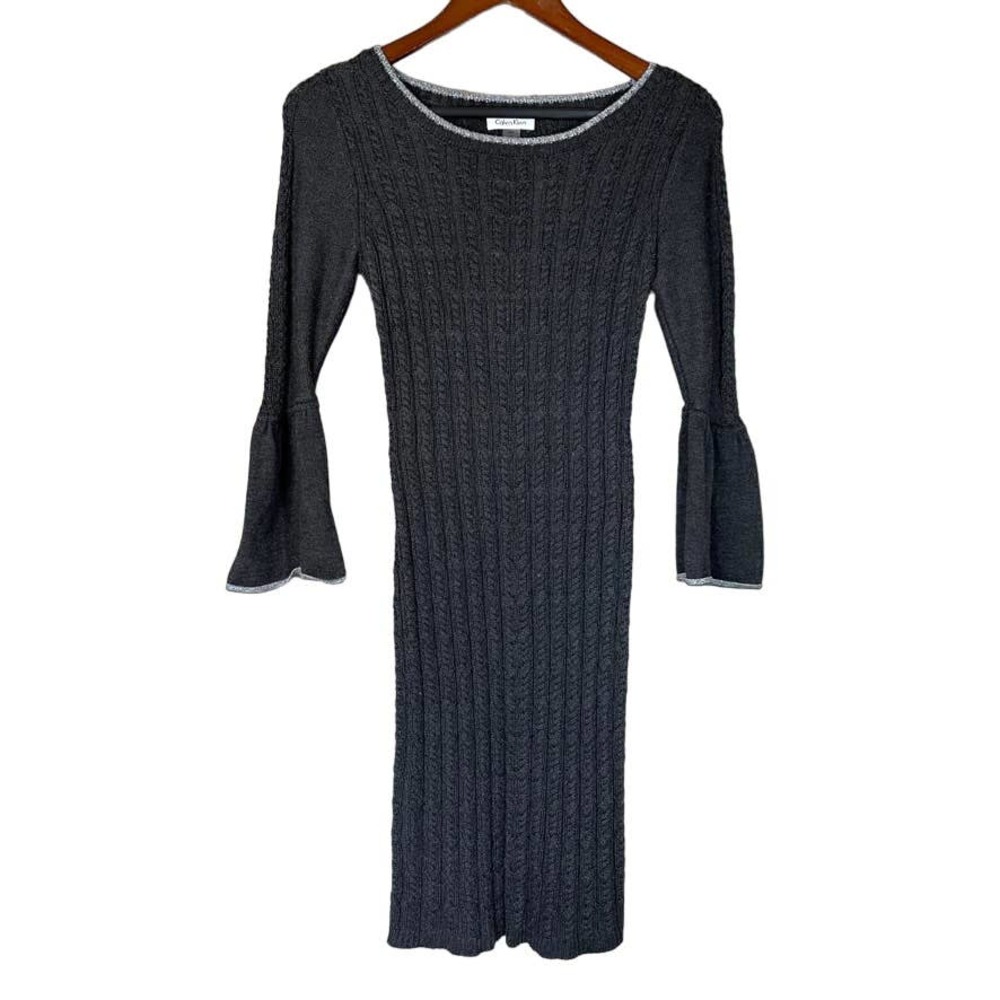 CALVIN KLEIN cable knit bell sleeve sweater dress